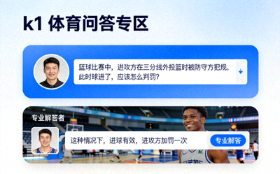 k1体育问答专区页面，用户正在提出关于篮球规则的疑问并获得专业解答